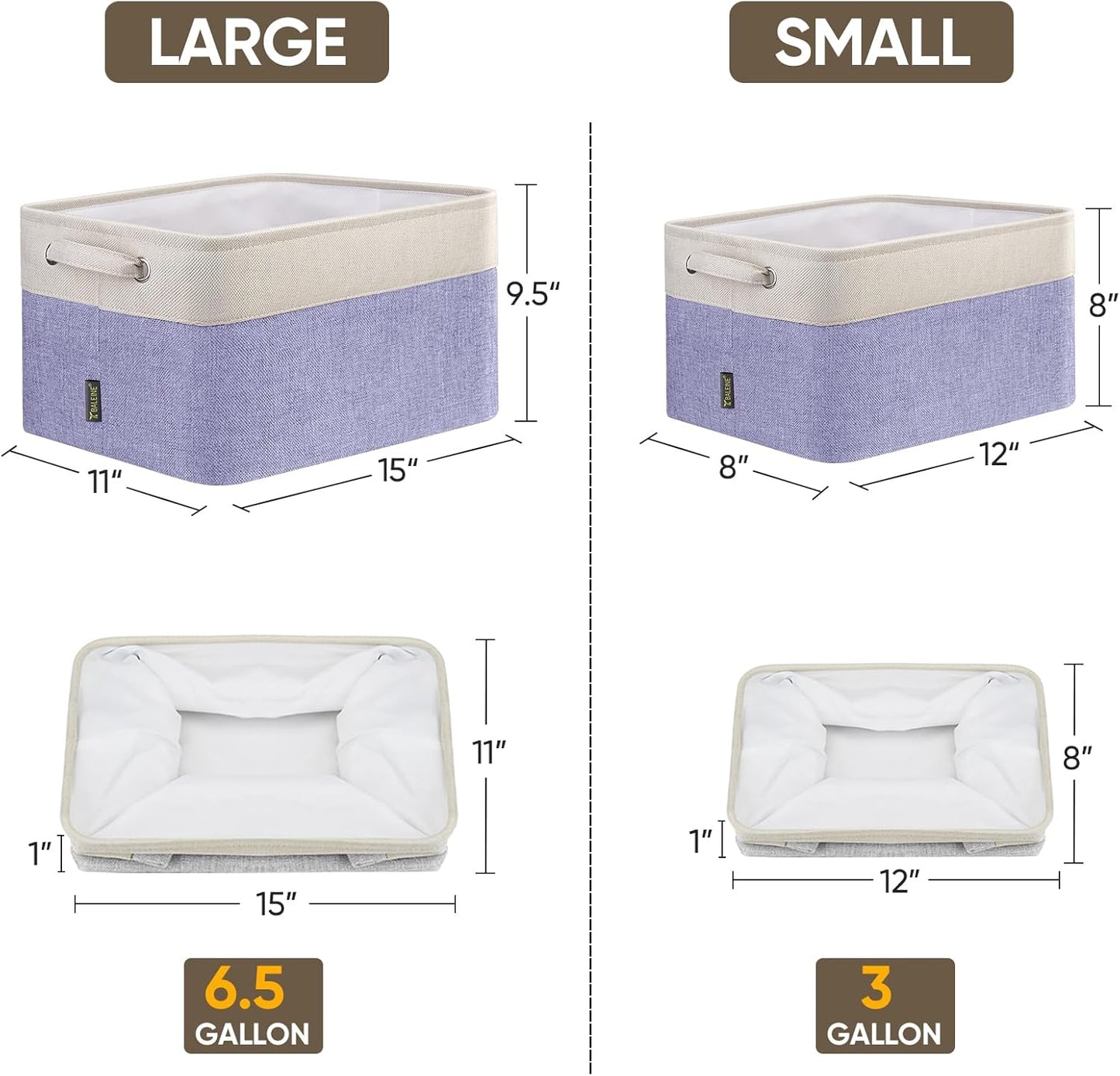 BALEINE 3 Pack Fabric Storage Bins for Shelves, Linen Storage Baskets for Organizing, Decorative Closet Bins for Clothes, Home (Lavender, 15''x11''x9.5'')