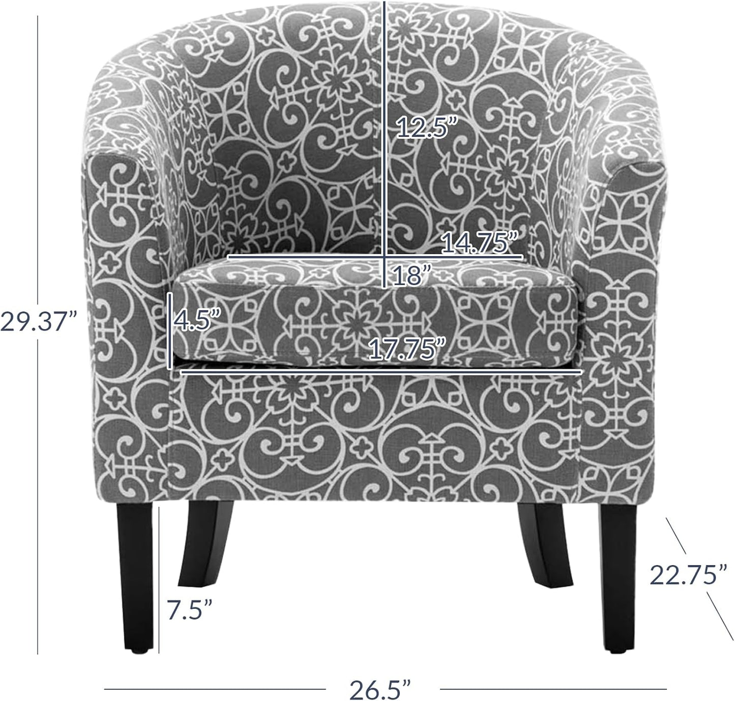 BELLEZE Accent Barrel Chair Set of 2, Linen Round Chair Club Tub Sofa Corner Chair with Flared Legs and Cozy Soft Padding for Living Room Bedroom Waiting Room - White & Gray