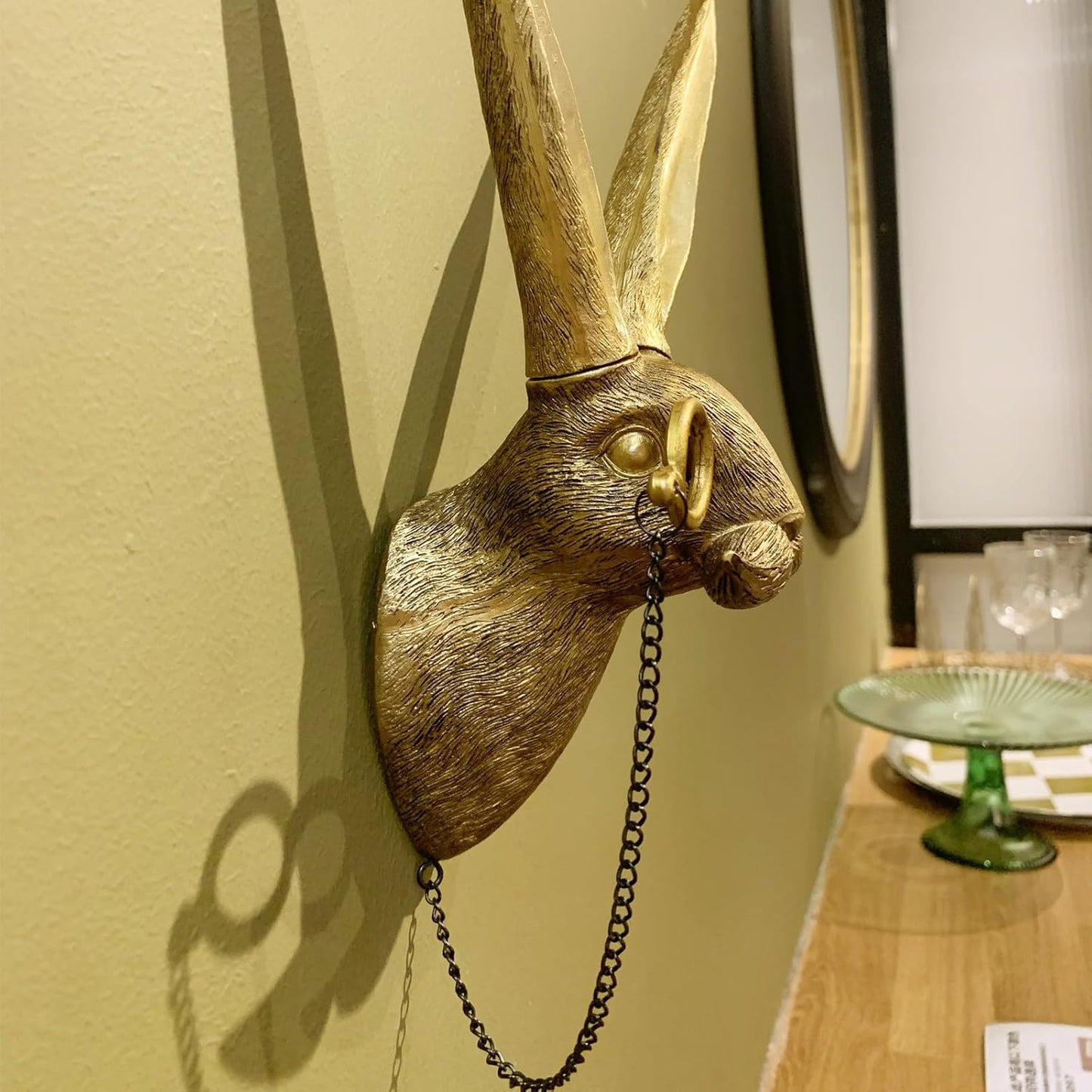 GUASDIE Animal Heads Wall Decor, Faux Deer & Rabbit Heads, Resin Animal Wall Hanging Decoration for Living Room, Bedroom & Kitchen Gift