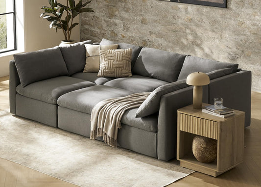 mopio Oversized Modular Sectional Sofa with Fully Removable Covers and Storage, Convertible U, L-Shaped and Sleeper Sectional, Modern Couches with Ottoman Chaise (Stone Gray Fabric, 6 Seats, Sleeper)
