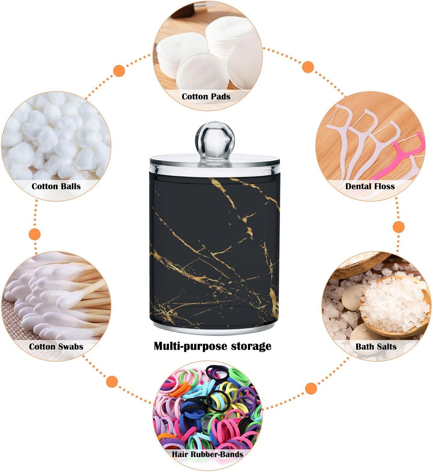 2 Pack Qtip Holder Organizer Dispenser Gold Black Marble Texture Bathroom Storage Canister Cotton Ball Holder Container for Cotton Pads/Swabs/Floss