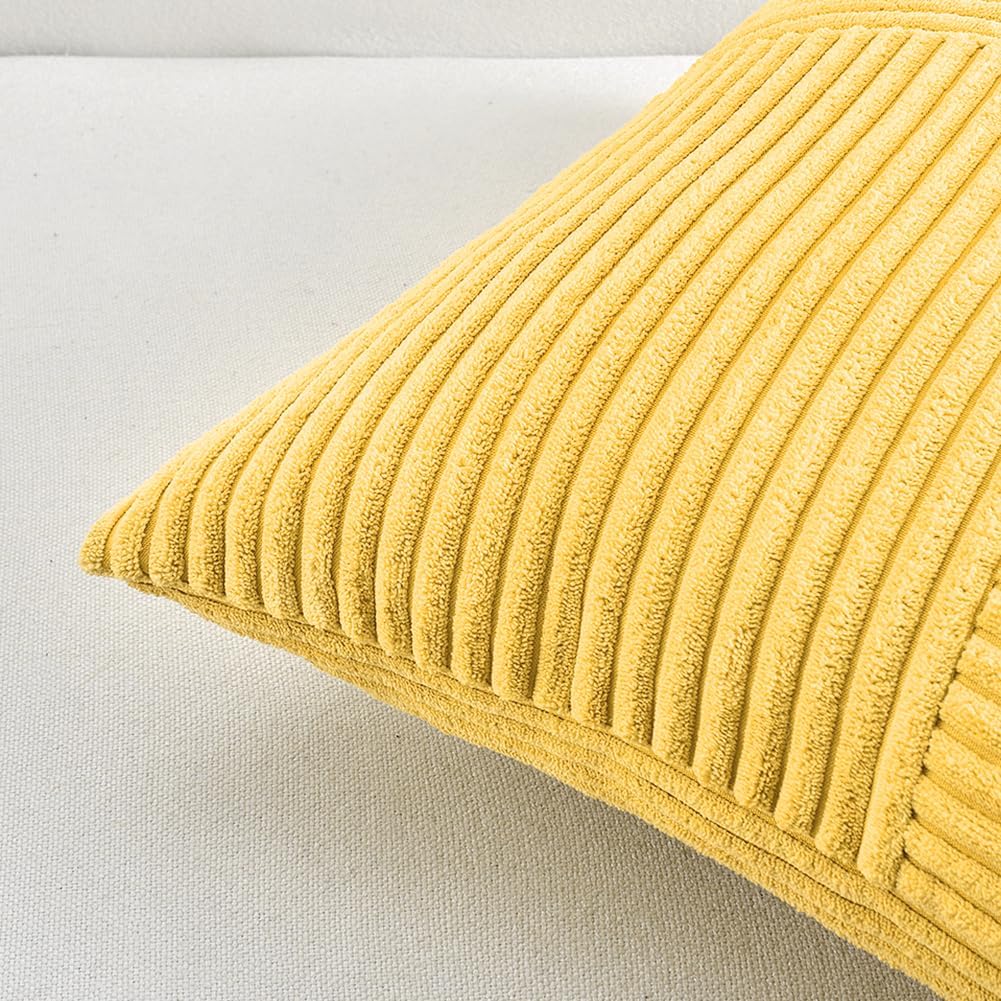 Fancy Homi 2 Packs Yellow Decorative Throw Pillow Covers 20x20 Inch for Living Room Couch Bed Sofa, Rustic Farmhouse Boho Home Decor, Soft Corss Corduroy Patchwork Accent Square Cushion Case 50x50 cm
