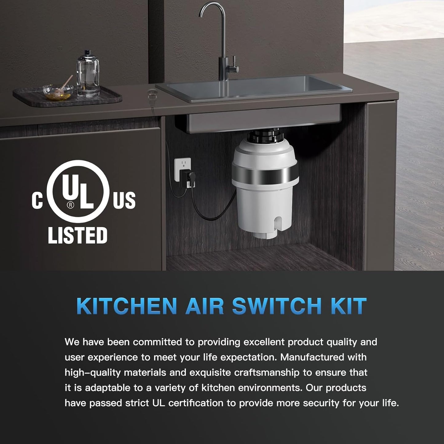 Garbage Disposal Air Switch Kit, UL Certified Professional Garbage Disposal Switch Button Power Module, Sink Top Waste Disposer On/Off Switch