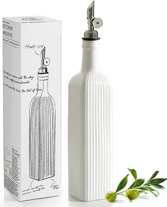 getstar 18 oz Olive Oil Dispenser Bottle for Kitchen, Ceramic Oil Bottle with Automatic Stainless Steel Pourer