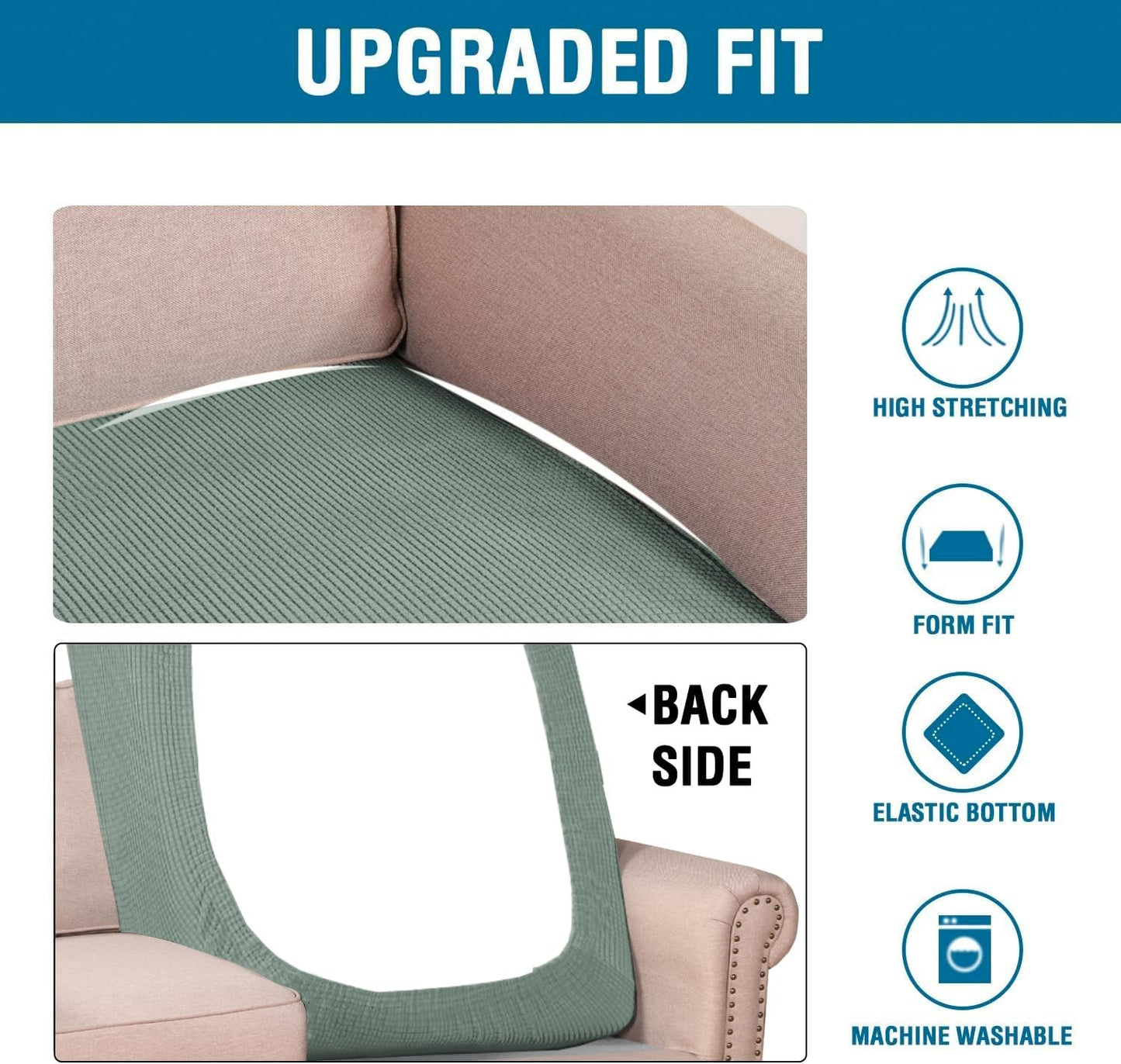 H.VERSAILTEX Super Stretch Individual Chaise Cover Sectional Couch Covers for L Shaped Sofa Both Left/Right Featuring Thick Jacquard Textured Twill Fabric (1 Piece Chaise Cover, Sage)