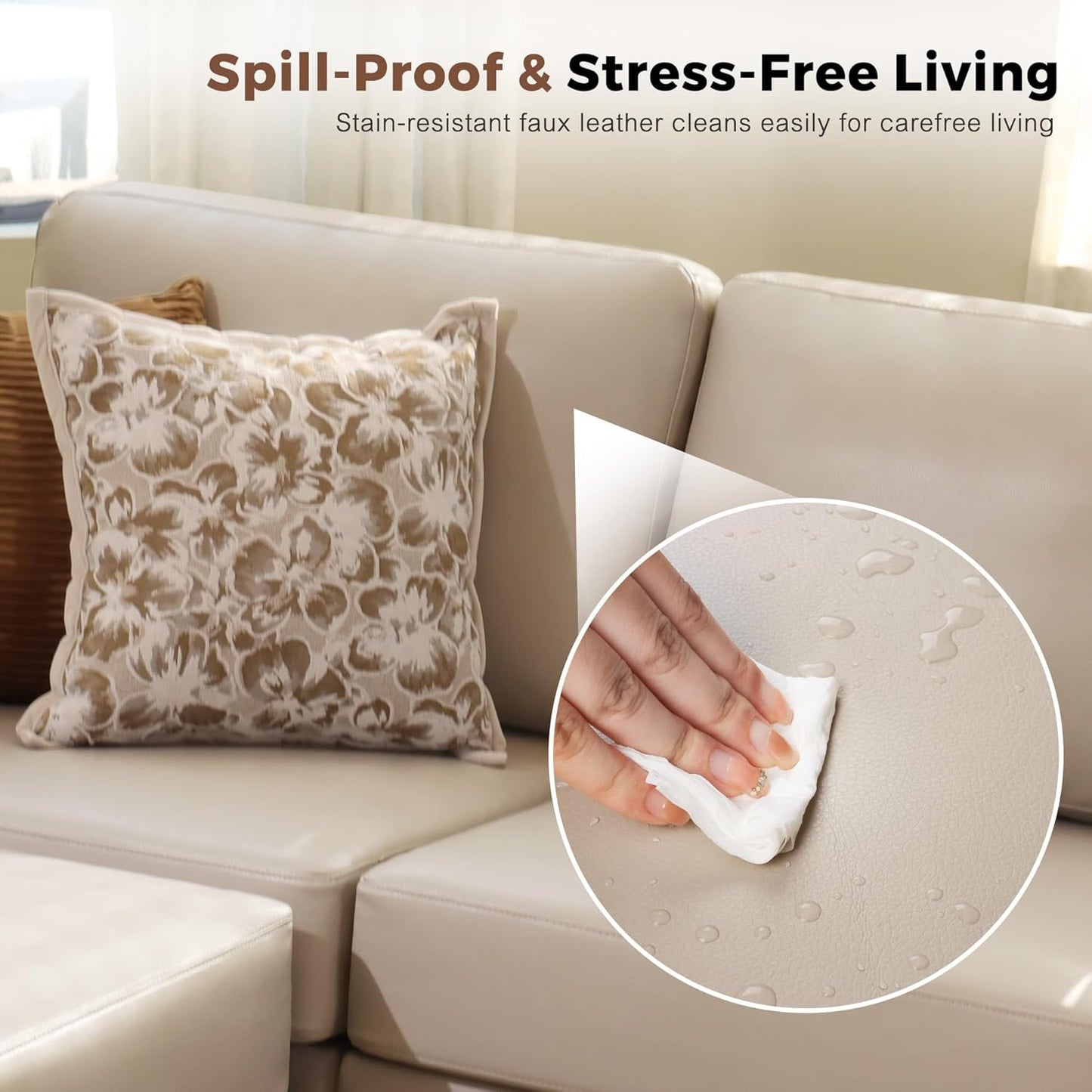 64.6" Faux Leather Loveseat Sleeper Sofa Bed with Storage Seat, Modern Modular Sectional Couch Deep Seat with Reversible Chaise 2-Seat Whitesand for Apartment, Living Room, Bedroom