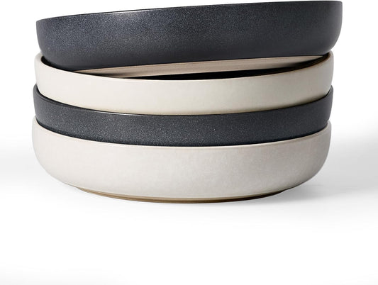 famiware Milkyway 33 oz Bowl Set, Pasta Bowls Set of 4, Salad Bowls, Double Reactive Glaze, Sturdy & Stackable, Ideal for Housewarming, Festivals, Dark Charcoal & White Full Glaze Matte