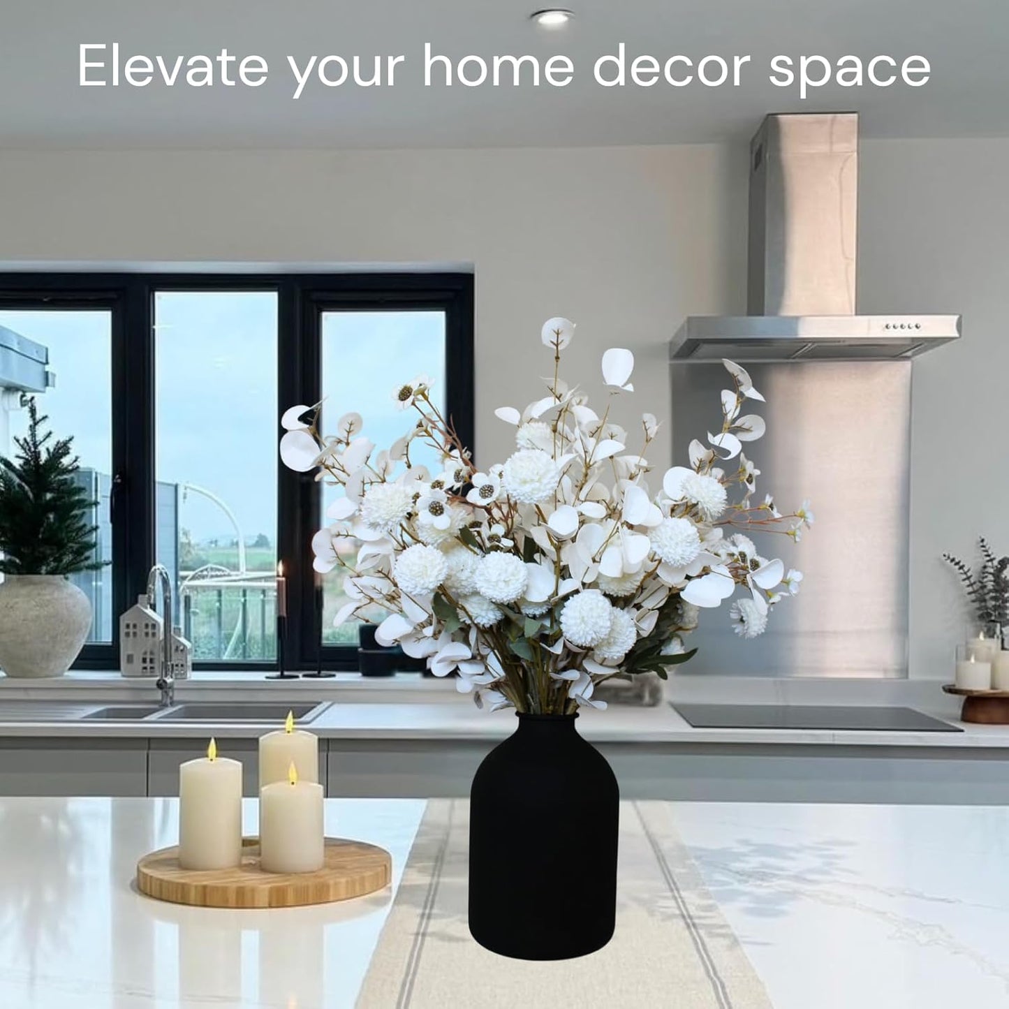 White Artificial Flowers Bulk for Vase That Look Real, White Flower Centerpiece for Table, Silk Floral for Home Decor Indoor, Faux Kiku + Eucalyptus Stems + Wildflowers, Flores Blancas Artificiales