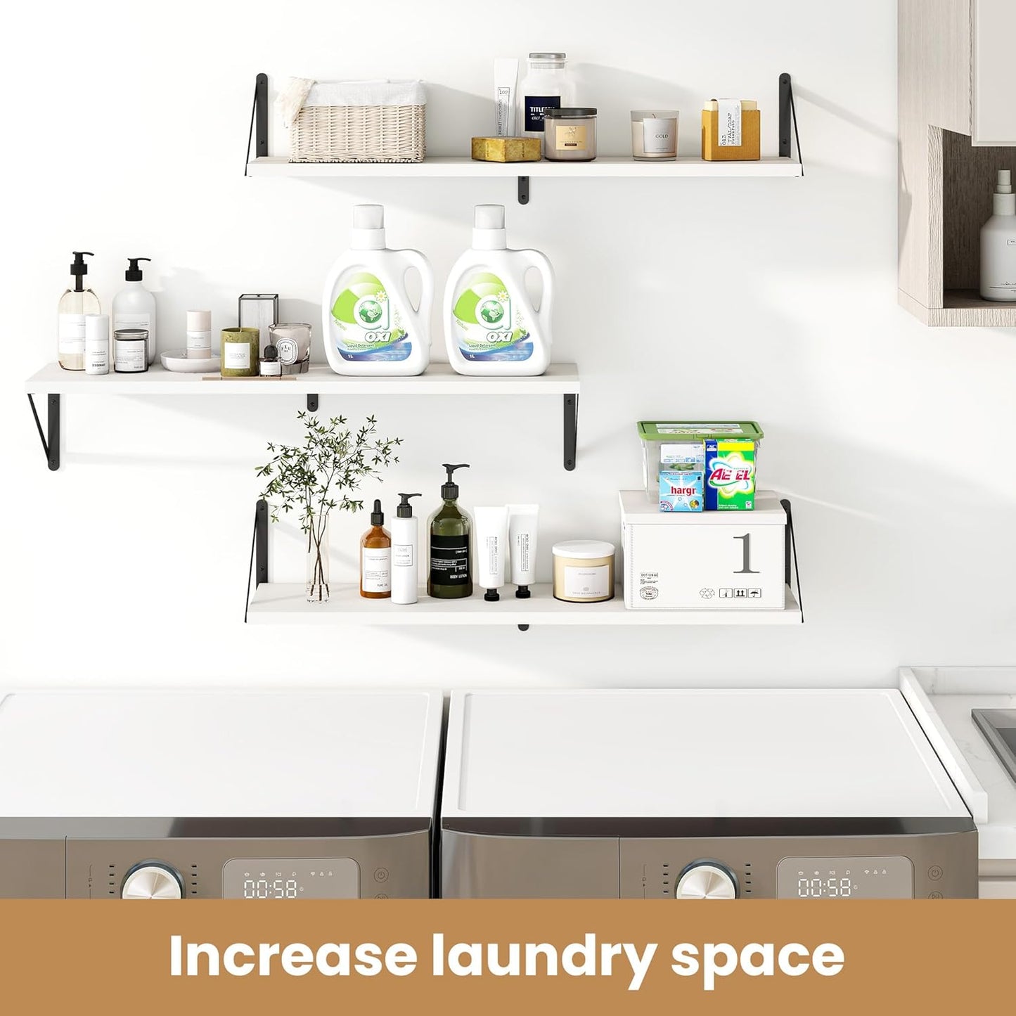 Heimlove 36 Inch White Floating Bookshelves Set of 3,Heavy Duty Wall Mounted Bookshelves,Wall Bookshelf for Living Room,Bedroom,Kitchen,Laundry Room Storage & Decor