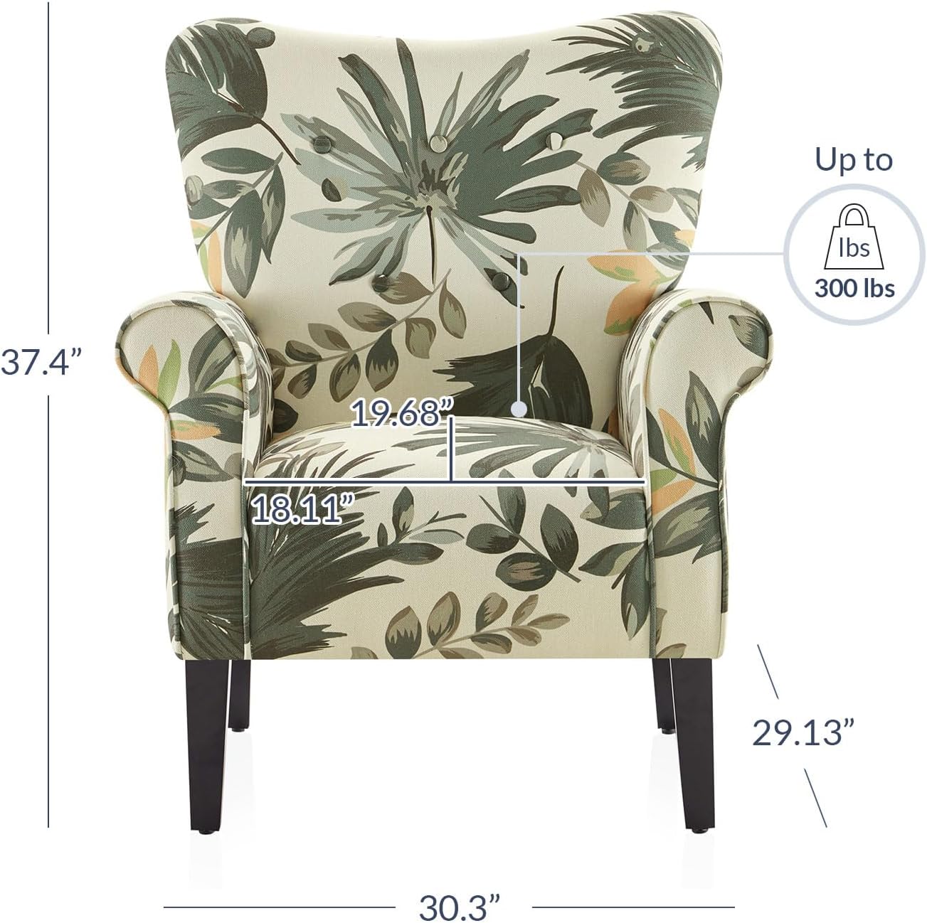 BELLEZE Modern Accent Chair for Living Room, High Back Floral Armchair with Wooden Legs, Upholstered Wingback Side Chair Padded Armrest Single Sofa for Living Room, Bedroom - Allston (Green Floral)