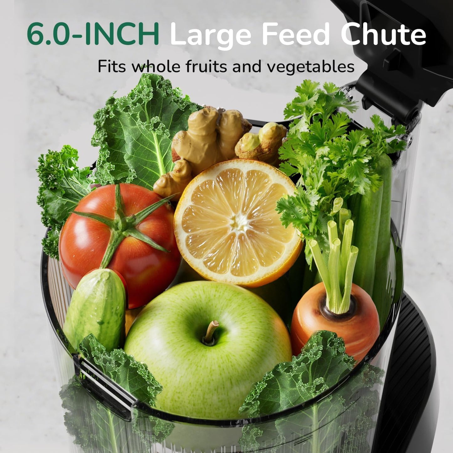 Canoly C16 Cold Press Juicer, 6" Extra Wide Feed Chute, 3-IN-1 Strainers (Juice & Sorbet & Nut Milk), Powerful AC Brushless Motor, Self Precut System, Juicer Machines with BPA-Free (Space Gray)