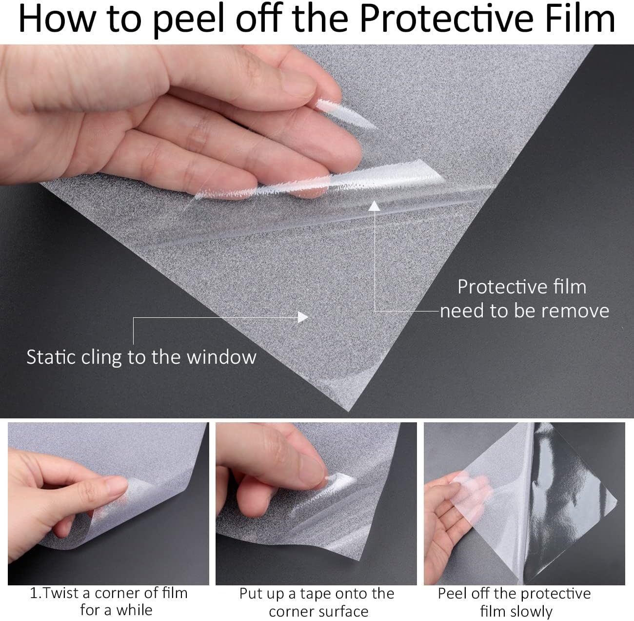 HIDBEA Frosted Window Privacy Film Heat Control UV Blocking, Static Cling Non-Adhesive Reusable Door coverings for Bathroom Home Office (Frosted 23.6 Inch x 9.8 Feet)