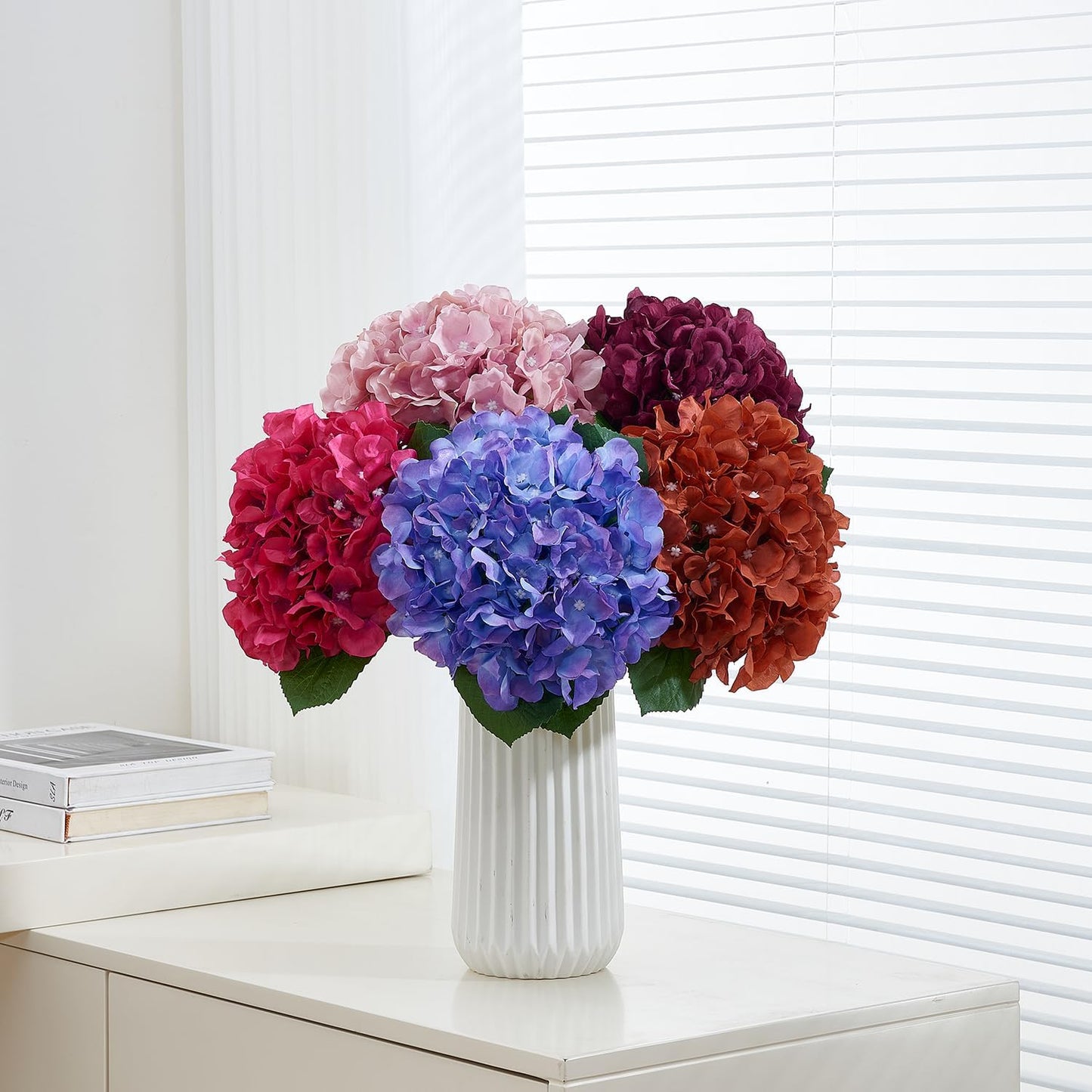 8Pcs Fake Flowers Silk Hydrangea Artificial Flowers Bouquets Faux Hydrangea Stems for Home Table Centerpieces Wedding Party Decoration