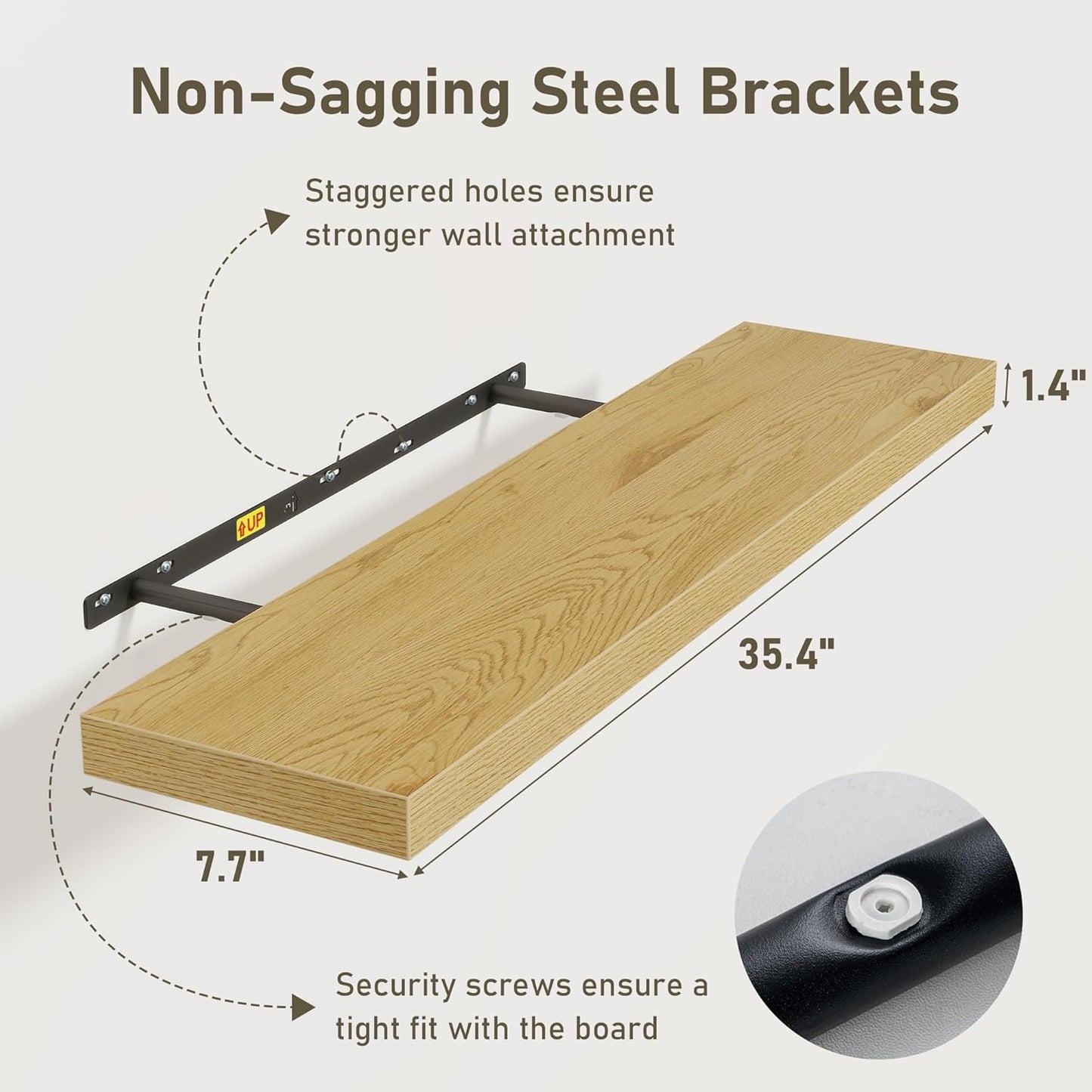 Fun Memories 36 x 8 Inch Floating Shelves for Wall, Farmhouse Bathroom Shelves Set of 2, Wood Wall Shelves 36 Inch Long, 36 x 8 x 1.4 Inch, Oak Color