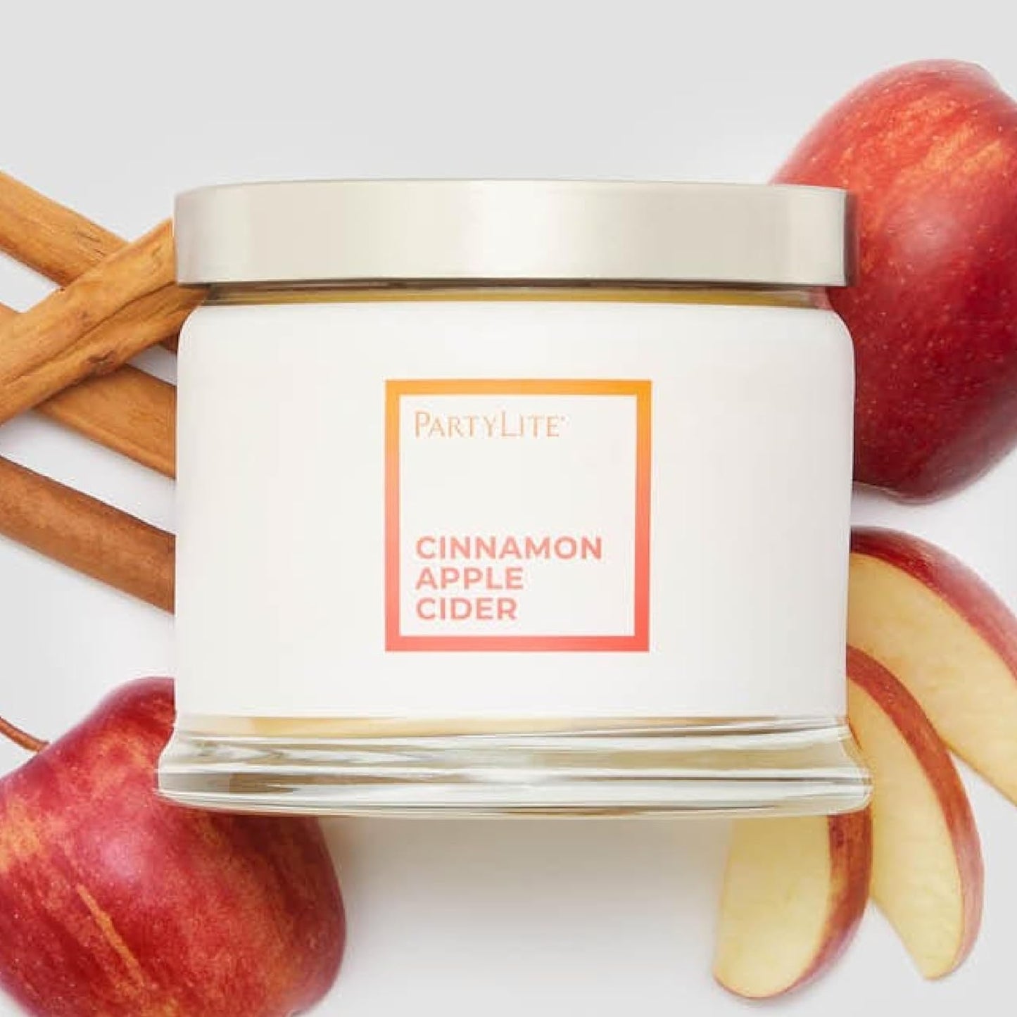 PartyLite 3-Wick Jar Candle, Highly Fragranced Clean Burning Glass Candle, 25-45 Hours Burn Time (Cinnamon Apple Cider)