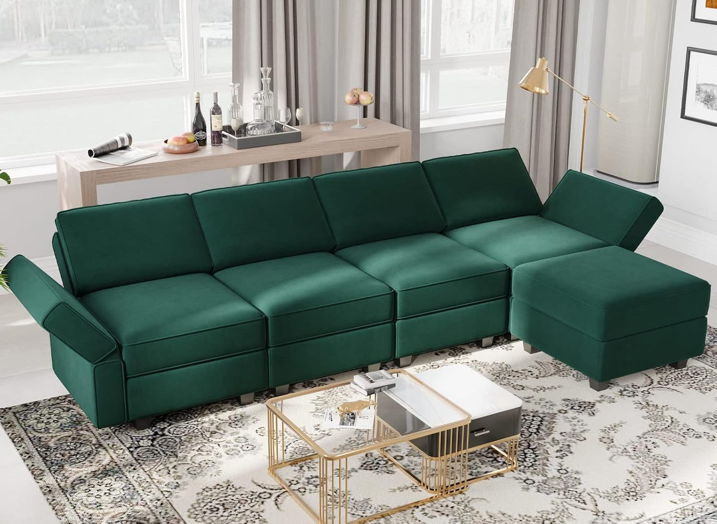 Belffin Modular Sectional Sofa Couch with Reversible Chaise - Velvet L Shaped Couch with Storage, 4-seat Convertible Green.…