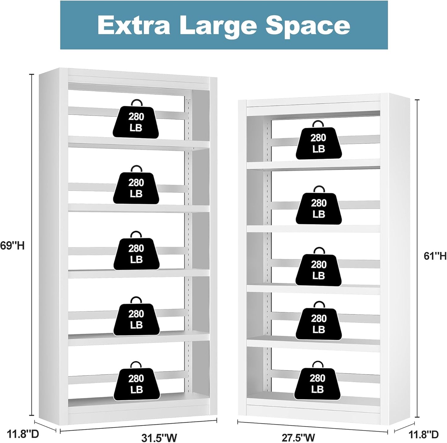 Bookcase, 5-Shelf Industrial Bookshelf, Large Storage Space, Adjustable Bookshelves, Perfect for Living Room, Home Office, Garage, Ideal for WFH Essentials & Home Office Upgrade