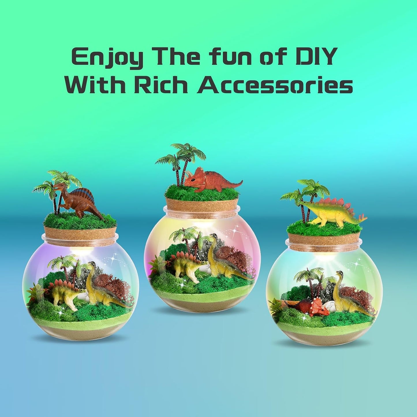 Dinosaur Light-Up Terrarium Kit for Kids- Birthday Gifts for Boys Ages 4 5 6 7 8-12 Year Old- Dinosaur Toys for Boys with Multicolor LED Light & Remote