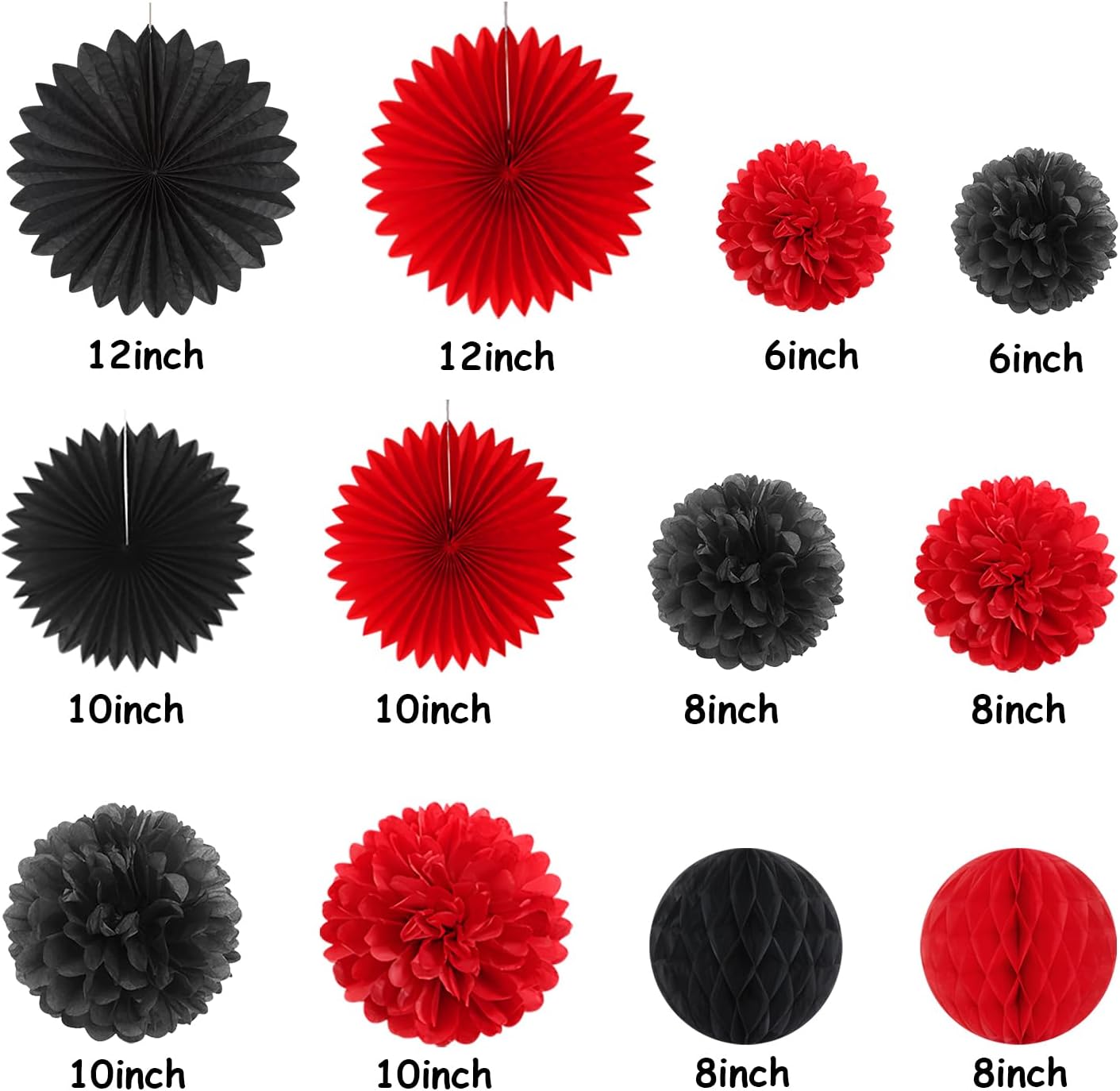 Red Black Happy-Halloween Party Decorations - 13PCS Spider Web Bats Streamers Banner ,Paper Flowers Lanterns Tissue Pom Poms Fans, Classroom Birthday Bachelorette Hanging Supplies Decor Hugfond