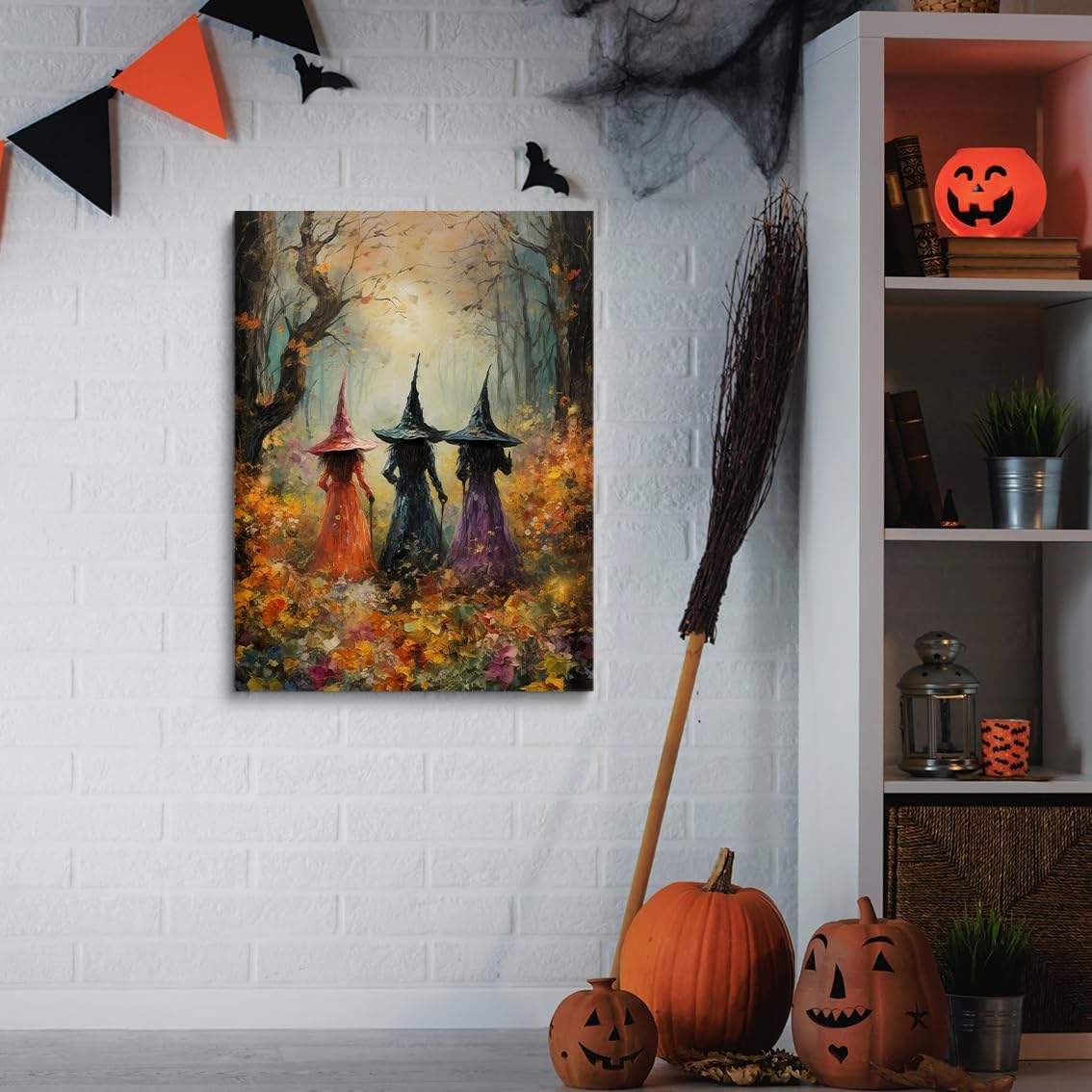 Generic Halloween wall art Posters,Beautiful witches coven amongst the wildflowers art print witches in the woods mystical Witchy Farmhouse Prints,Dark Academia Gothic Room Decor 12x16in Unframed