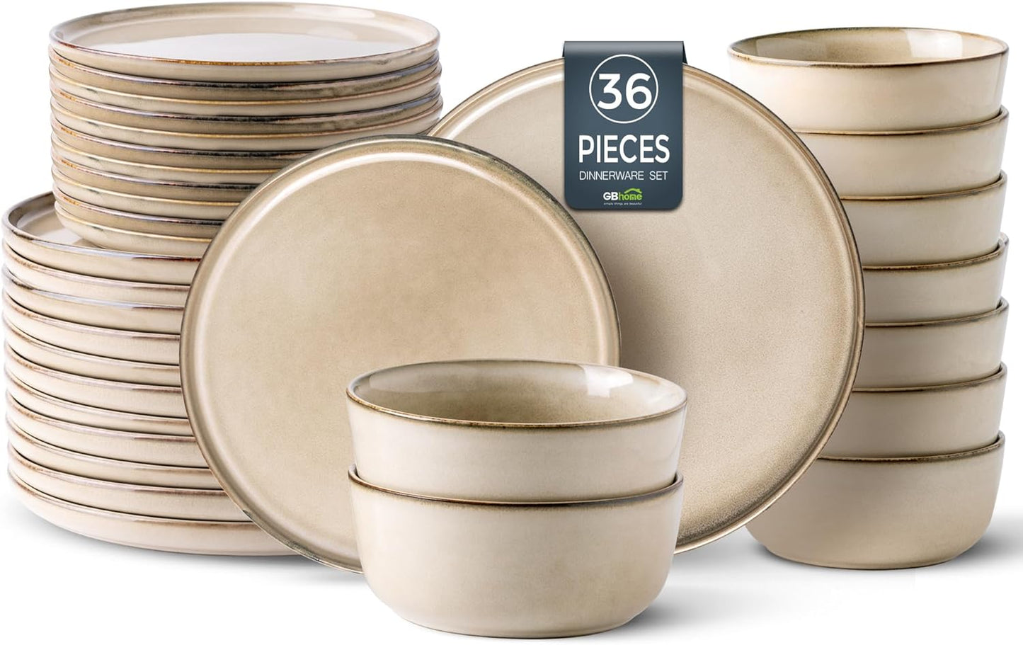 GBHOME Ceramic Dinnerware Sets for 12, 36 Pieces Stoneware Plates and Bowls Sets, Reactive Glaze Dishes -Scratch Resistant, Dishwasher&Microwave Safe