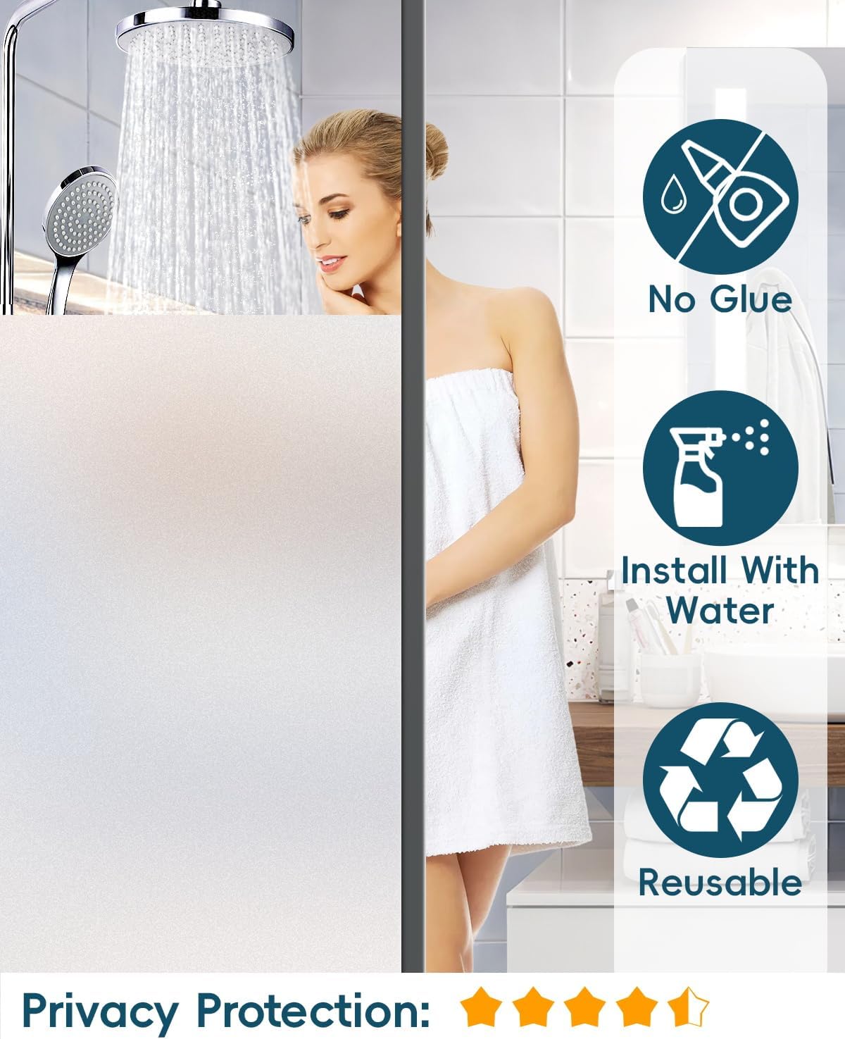 Frosted Glass Window Privacy Film Decorative with Tools, 2 Way Frosting Privacy Film for Glass Windows, Static Cling Tint for Home Anti-UV, Covering Clings 17.5" by 157.4"