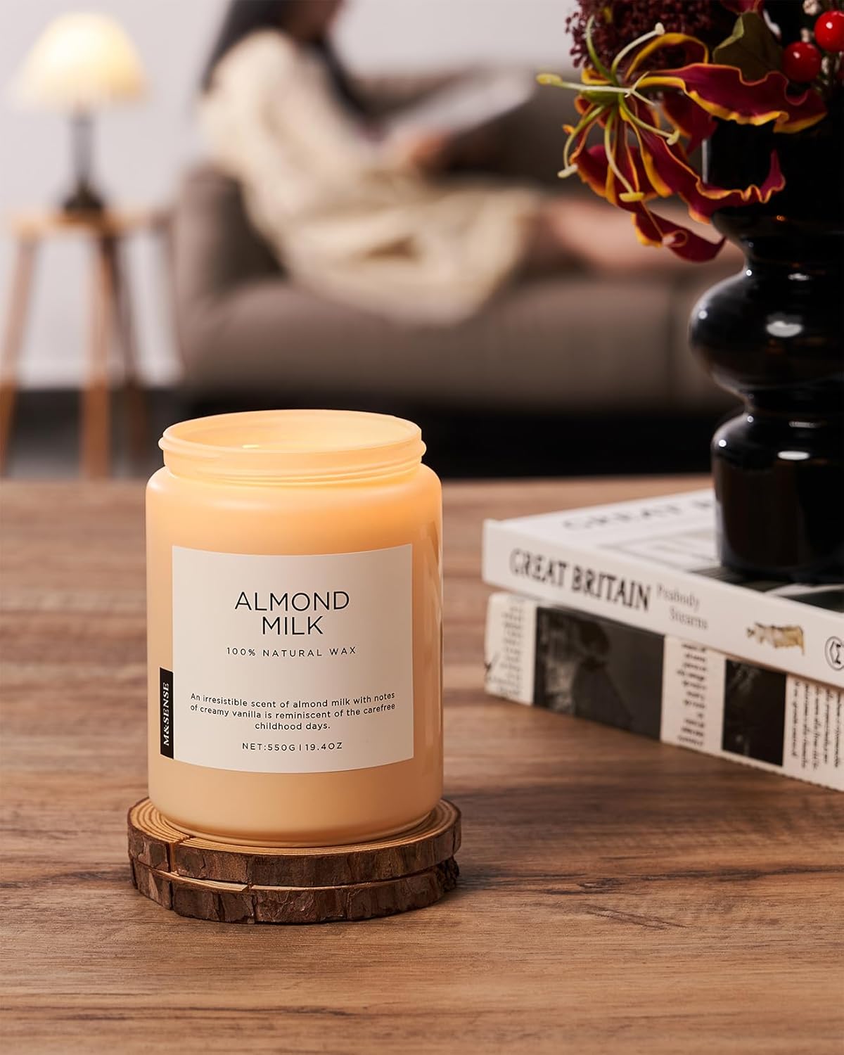 M&SENSE Creamy Vanilla Scented Candles for Home, 19.4oz 110 Hours Long Lasting Non Toxic Natural Organic Soy Wax Relaxing Scented Candle Housewarming Gift for Friends Teachers