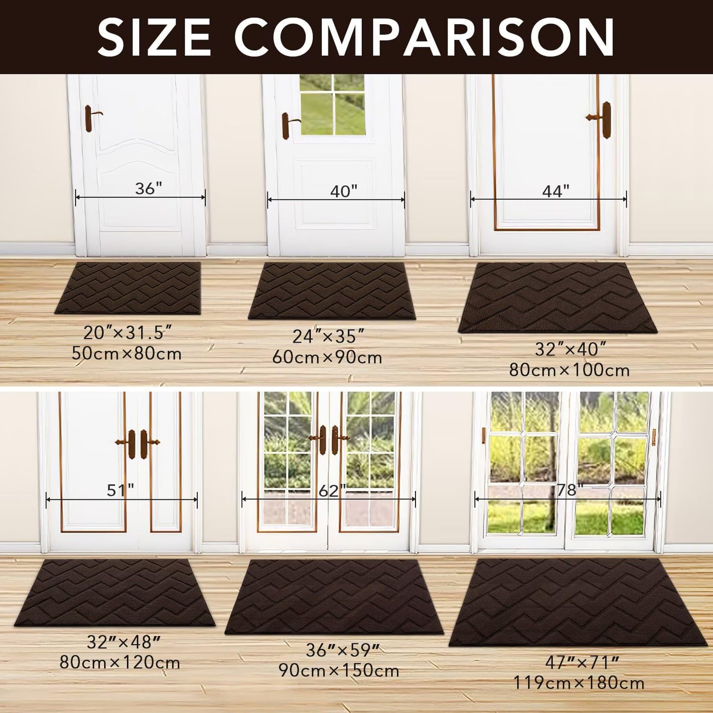 hicorfe Front Door Mat Outside Entrance,36"x59" Absorbent Muddy Dirt Resist Welcome Door Mats Outdoor Indoor,Stain and Fade Resistant,Non Slip Backing Entry Mat Doormat for Entryway(Coffee)