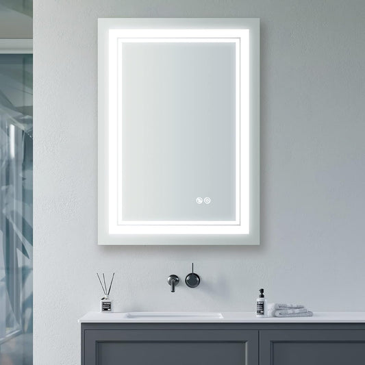 WELLFOR LED Bathroom Vanity Mirror 24 x 32 Inch, Lighted Anti-Fog Dimmable Mirror, IP44 Waterproof Wall Mounted Makeup Mirror, Packed with US Standard Plug and Touch Switch, (Horizontal/Vertical)