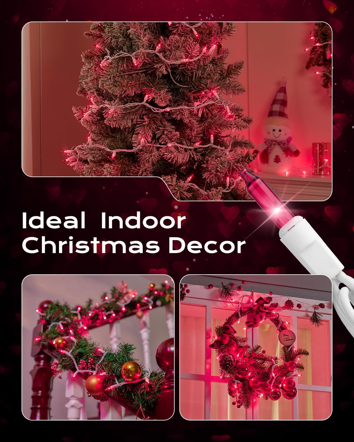 Brightown Pink Mini String Lights, 100-Count 26.5ft Incandescent Bulb Valentine's Day Fairy Lights for Indoor Holiday Decoration, Christmas Tree Garland Wedding Party Multi-Use Decor, White Wire