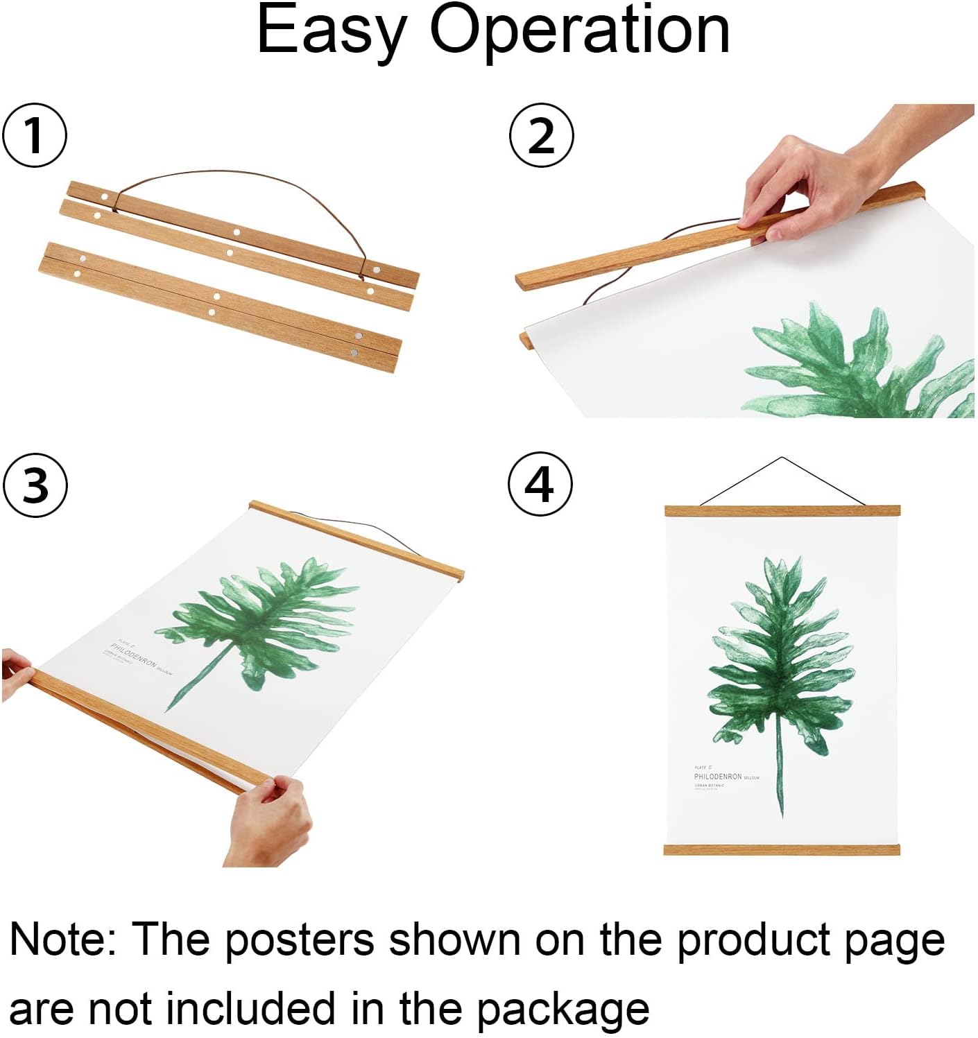 FALAMON Magnetic Poster Hanger Frame, 24x36 36x48 18x36 Teak Wood Magnet Poster Frame for Posters, Prints, Photos, Pictures, Maps, Scrolls, and Canvas Artwork