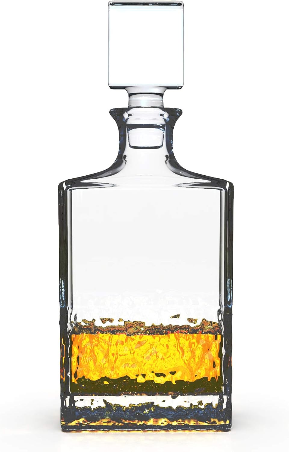 Glass Decanter with Airtight Geometric Stopper - Whiskey Decanter for Wine, Bourbon, Brandy, Liquor, Juice, Water, Mouthwash. Italian Lead-Free Glass (700ml/Crushed Ice)