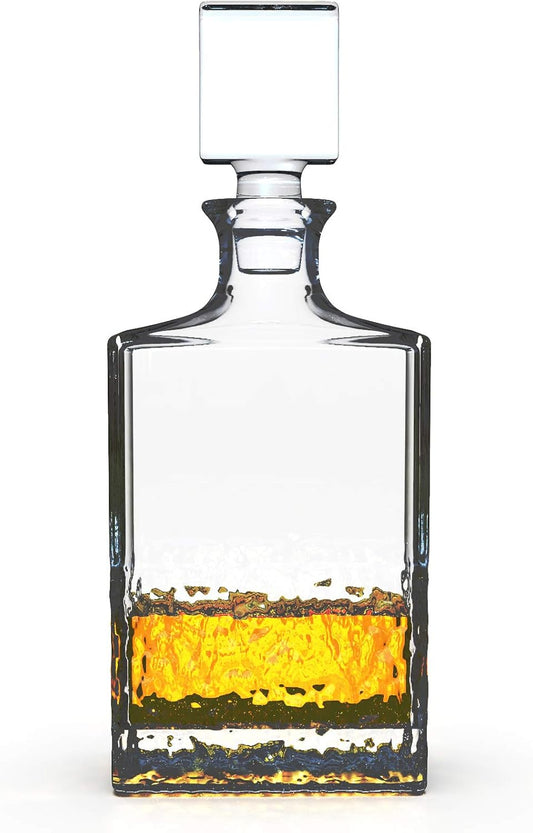 Glass Decanter with Airtight Geometric Stopper - Whiskey Decanter for Wine, Bourbon, Brandy, Liquor, Juice, Water, Mouthwash. Italian Lead-Free Glass (700ml/Crushed Ice)
