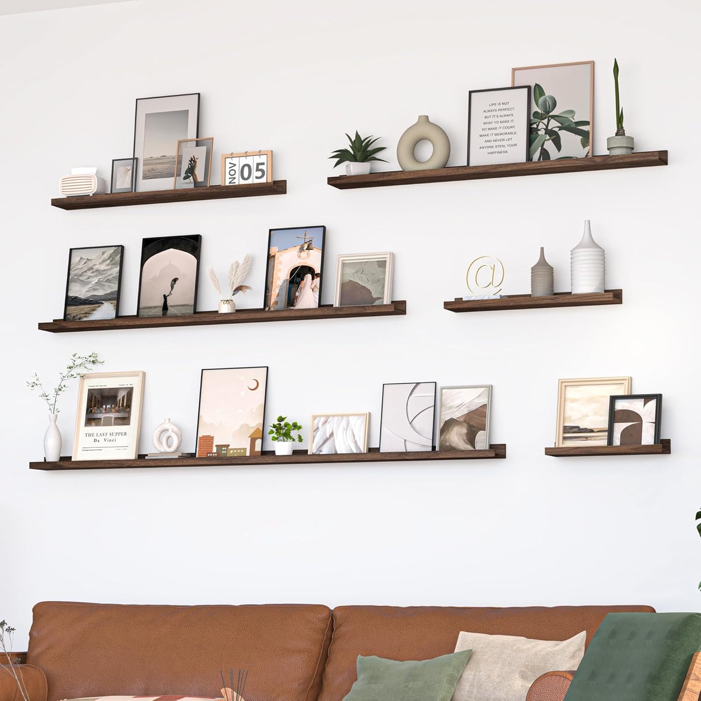 Heimlove Picture Ledge Shelf, Floating Shelves Set of 2, 36 Inches Picture Shelf for Wall with Ledge, Kids Bookshelf Wall Mounted for Living Room Bedroom Decor Books Photo Frames - Walnut