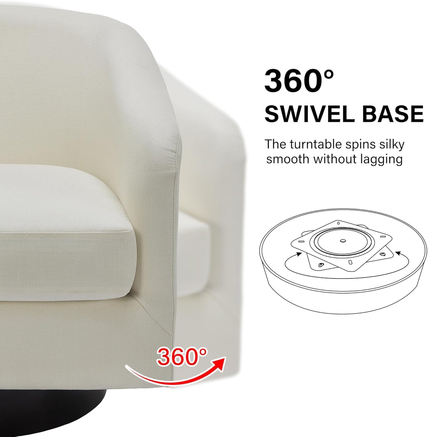 Swivel Barrel Accent Chair, Modern Round Linen Arm Chair for Living Room, Bedroom, Comfy Club Reading Chairs for Adults（Linen Fabric, Beige, Set of 2