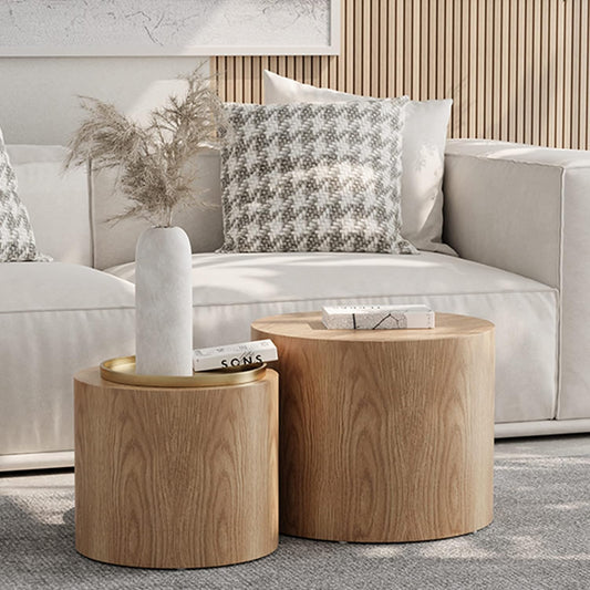 WILLIAMSPACE 18.9" Round Nesting Coffee Table Set of 2, Modern Wooden Coffee Tables Circle Side Table for Small Space, Accent End Table Set, No Assembling, Matte Oak
