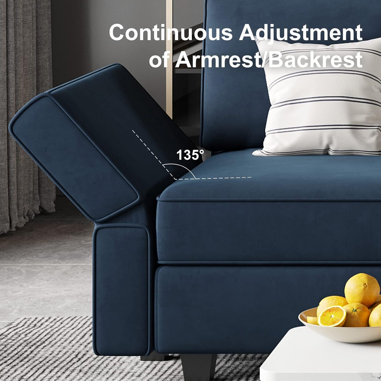 Belffin Modular Sofa Couch with Storage Seats Sectional Sofa Velvet Sofas for Living Room Blue