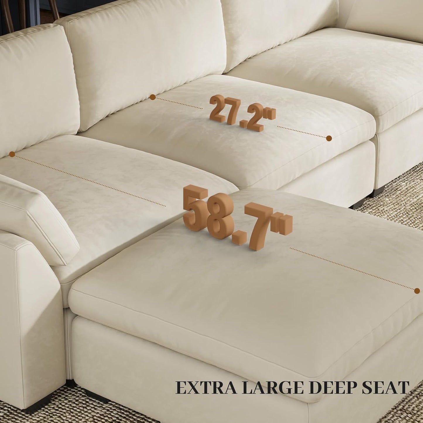 Belffin Extra Large Modular Sectional Sofa,106.3" 4-Seater L Shaped Couch,Velvet Convertible Sectional Couches for Living Room,Comfy Upholstered Modern Cloud Couch,Beige Sofa