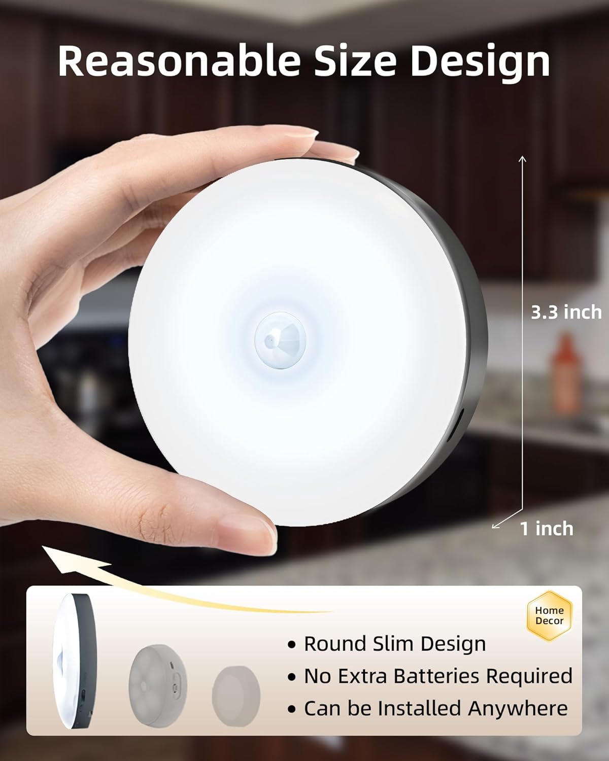 EZVALO Under Cabinet Lighting,1000mAh Rechargeable Puck Lights with Remote,3 Color Temps & 12 RGB Motion Sensor Closet Lights Indoor, Dimmable Under Counter Lights for Kitchen, Shelf Black (6 Packs)