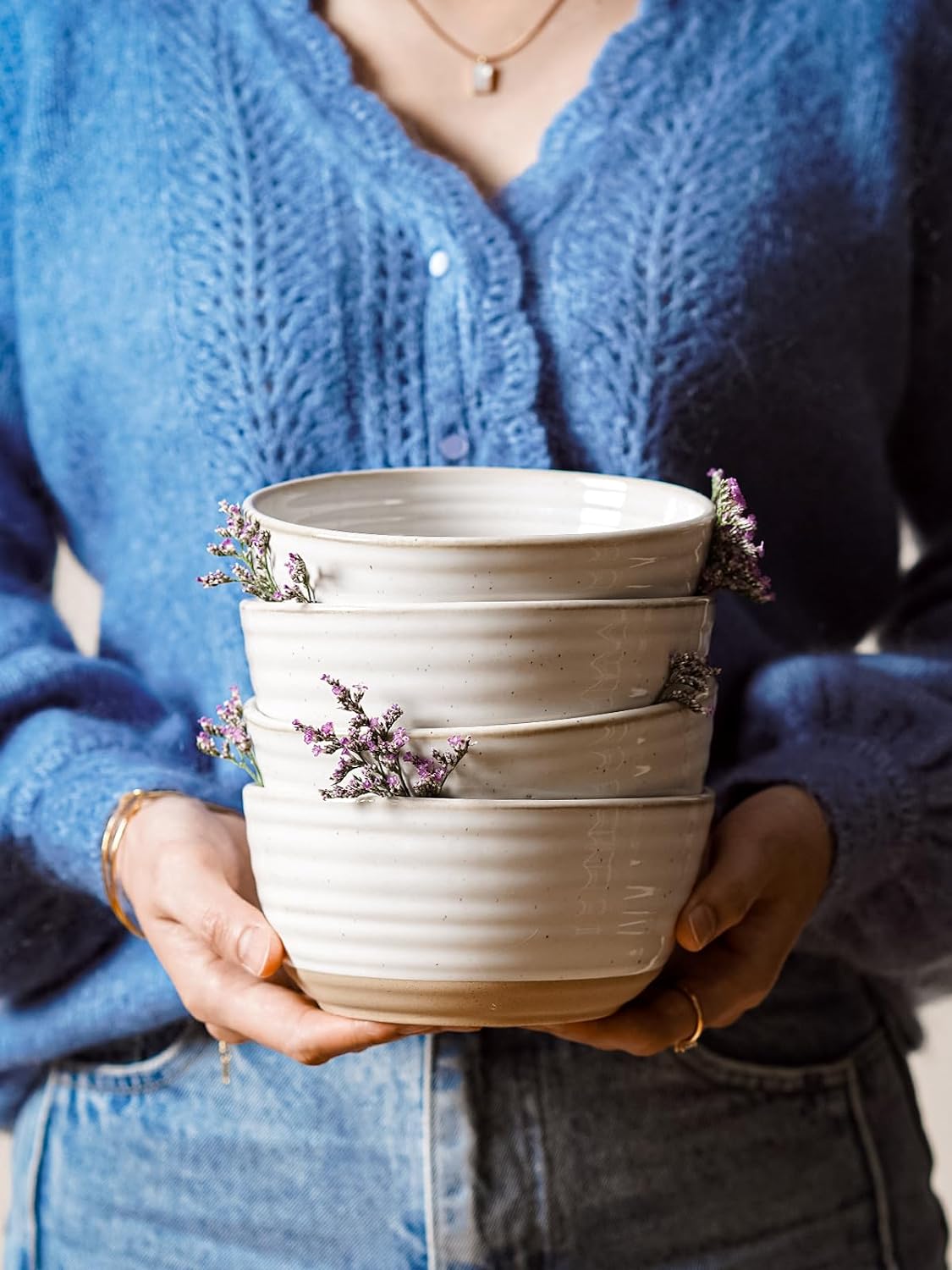 LE TAUCI Cereal Bowls Set of 4, Ceramic Soup Bowl 28 oz, Stoneware Kitchen Bowl for Pho, Chip, Fruit, Salad, Noodle, Ramen, Dishwasher Oven Microwave Safe - 6 Inch, Arctic white