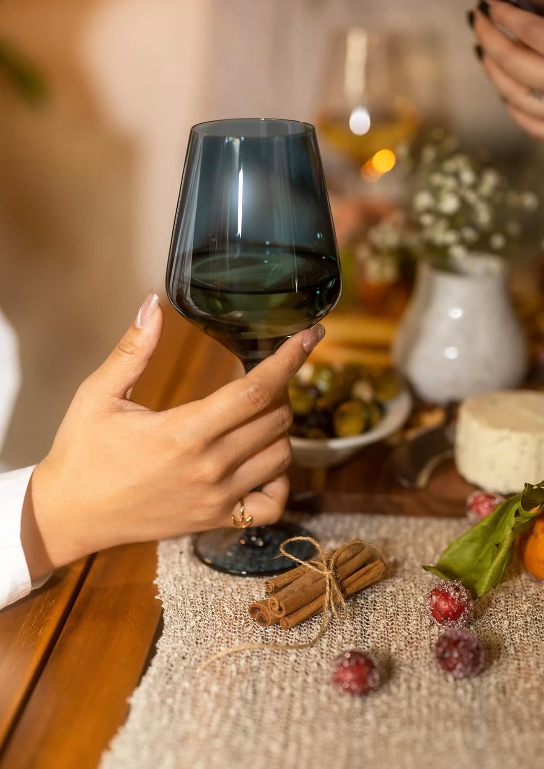 Saludi Original Midnight Blue Wine Glasses, 16.5oz (Set of 6) Stemmed Single Color Blue Glass - Great for All Wine Types and Occasions or Gifts - Luxury, Durable, Hand-Blown