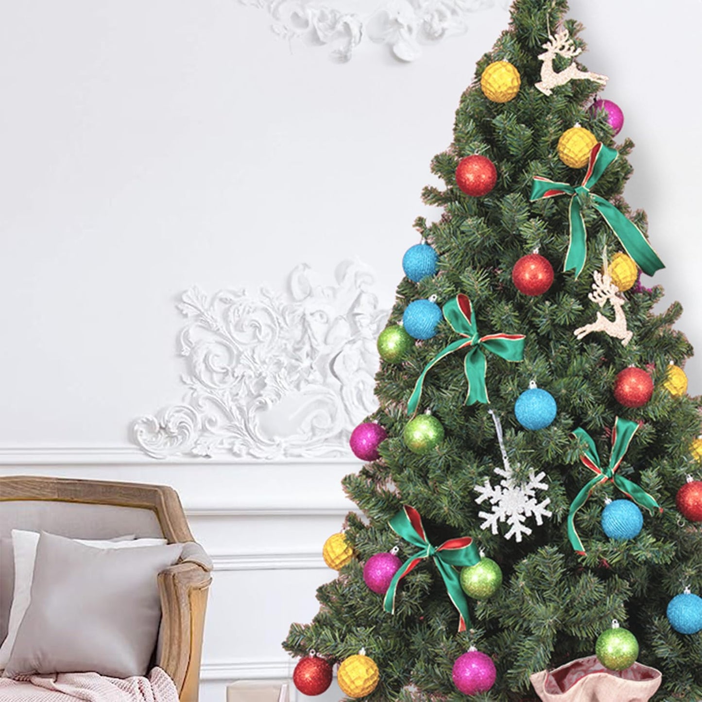 Every Day is Christmas Ornaments, Shatterproof Christmas Tree Ornament Set, Christmas Balls Decoration 35 Count (2.75"/70mm, Textured Rainbow)