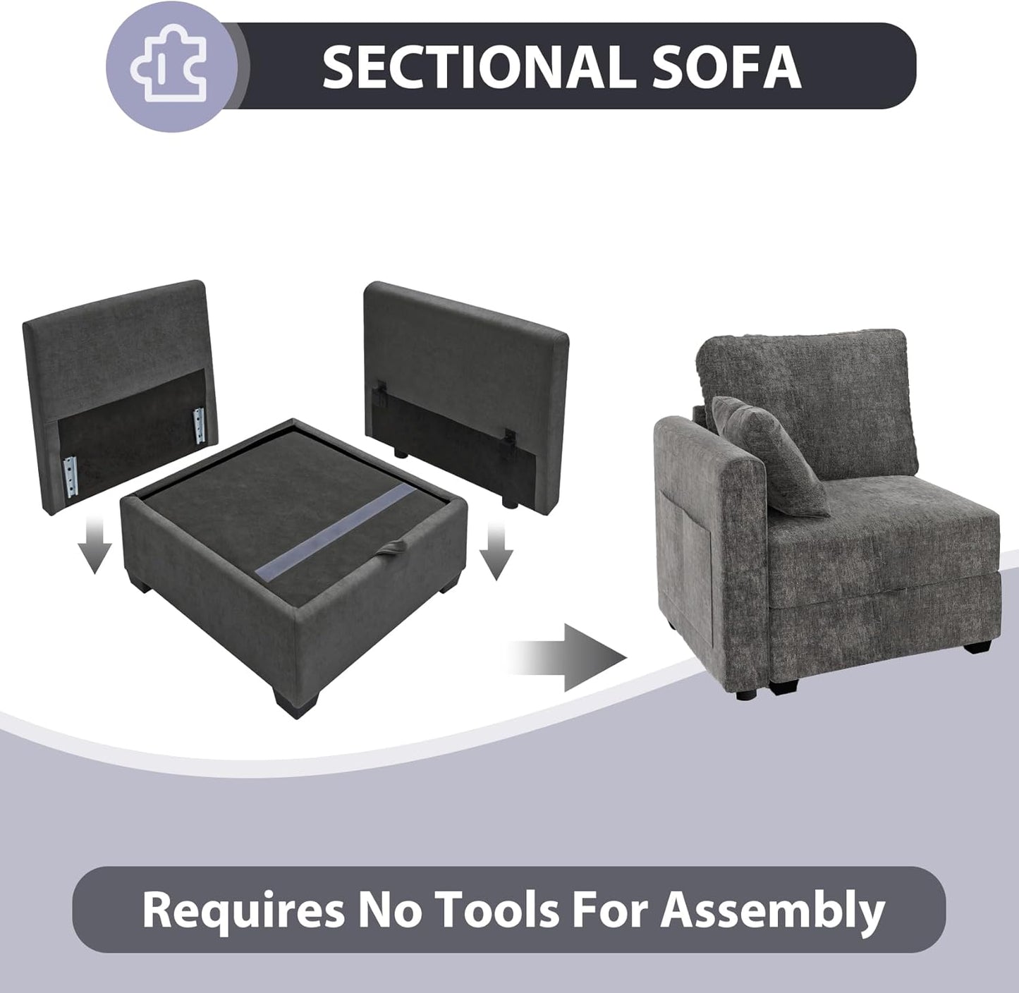 mestyl Modular Sectional Sofa Convertible U Shaped Sofa Couch Set with Storage for Living Room, Modern 4 Seater Modular Sectional Couch with 2 Movable Ottoman (Grey)