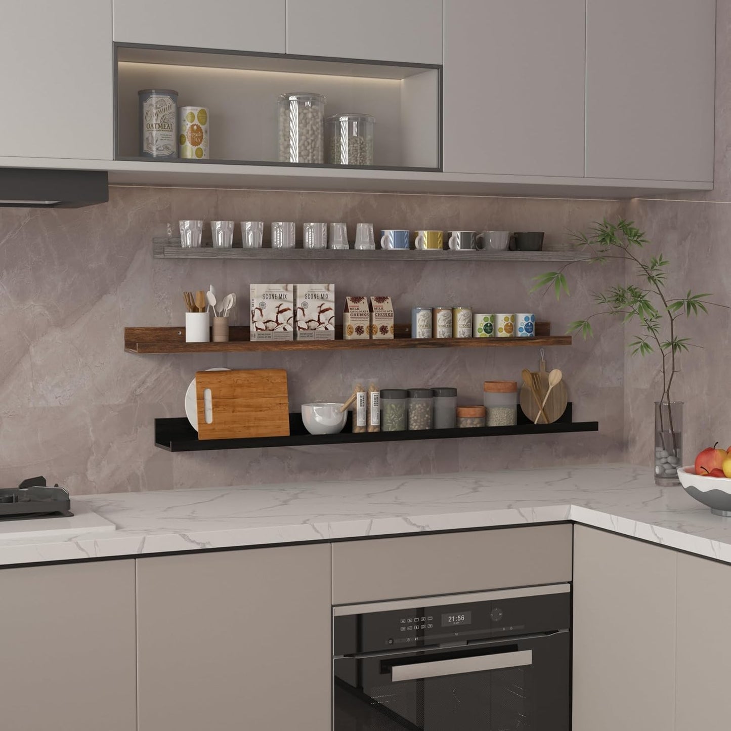 Giftgarden 47 Inch Multi Colors Floating Shelves for Wall Mount, Assorted Colors Wood Wall Shelf Ledge for Bathroom Bedroom Living Room Kitchen Storage, Set of 3 Different Sizes