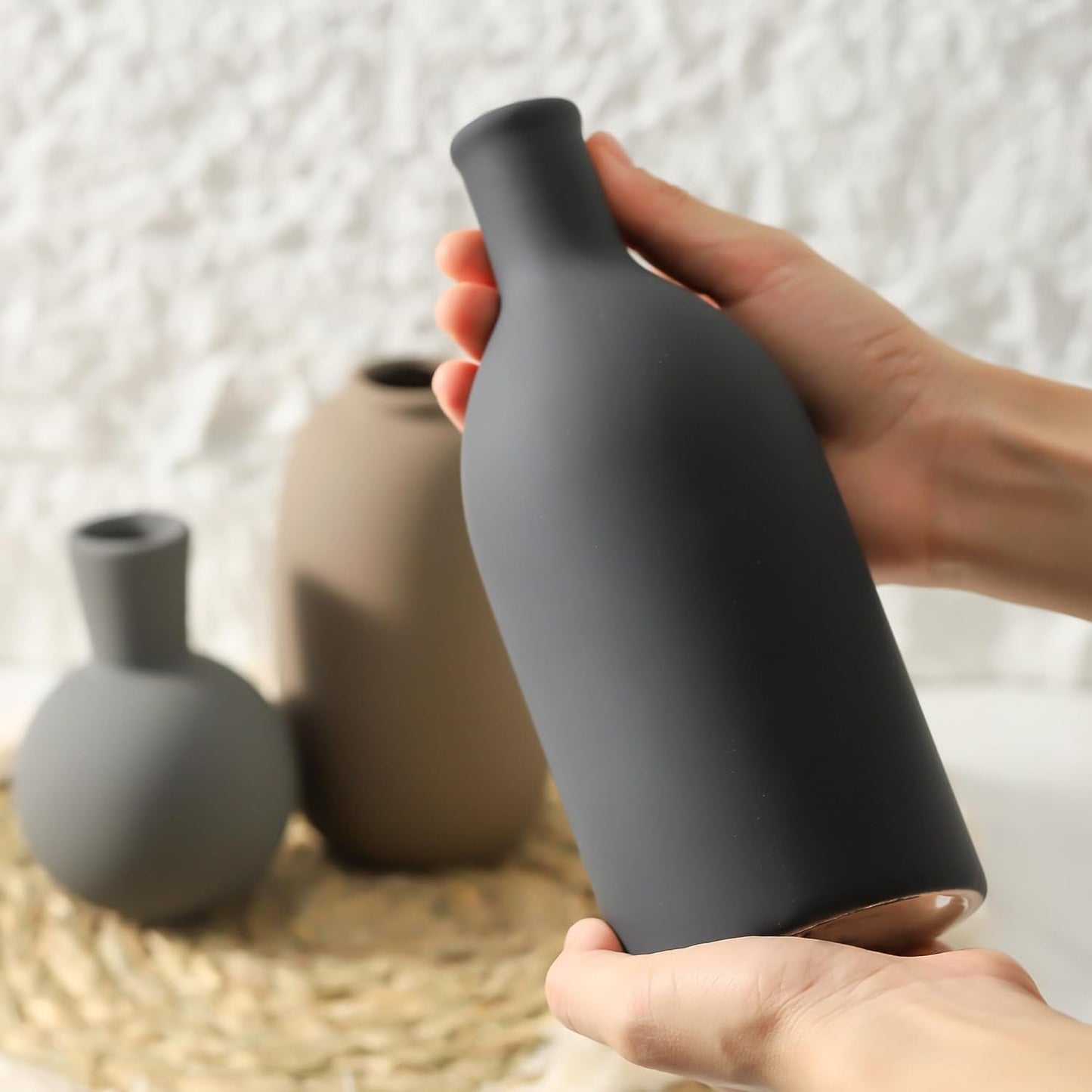 Ceramic Vase Set of 3, Rustic Farmhouse Vases Home Decor Pottery Pampas Vase Decoration Modern Neutral Flowers Vases for Room Decor, Entryway, Living Room, Table, Kitchen, Bedroom - Multicolor