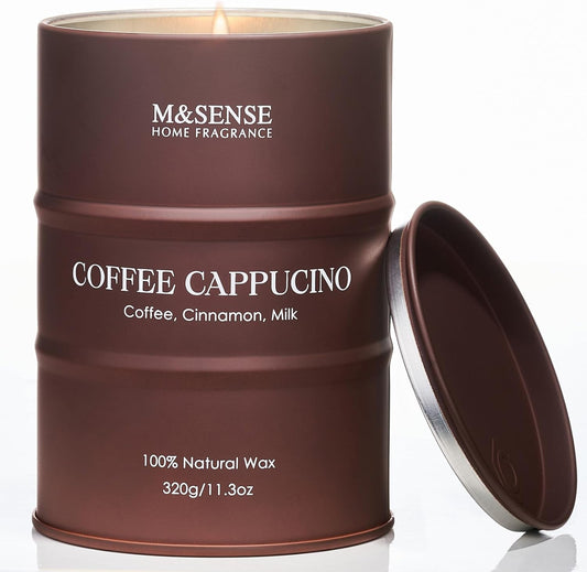 M&SENSE Coffee Cappucina Scented Candles, Soy Natural Wax Candle 11.3oz 70 Hours Long Lasting Burning, Strong Coffee Aroma Candle Unique Housewarming Appreciation Gifts