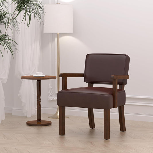 Accent Chair, PU Leather Living Room Chairs Oversized with Soft Seat and Armrests, Armchair for Bedroom, Dinning, Reading, Waiting Rooms (Leather Cherry)