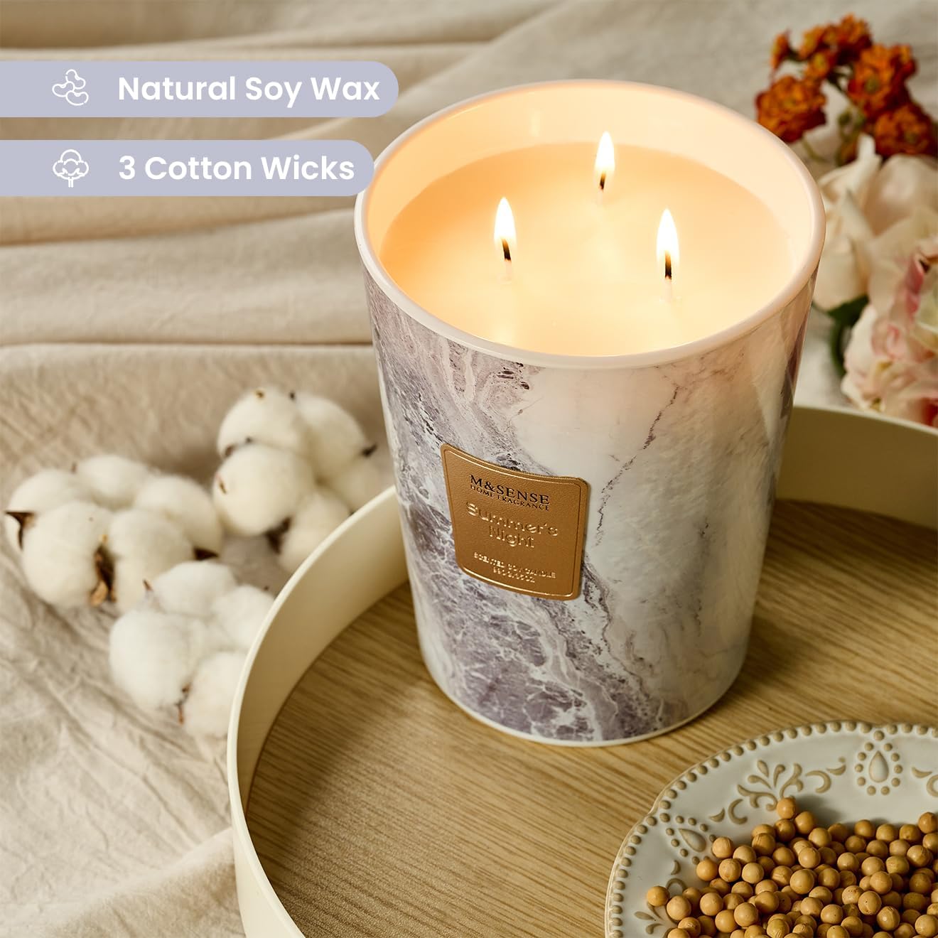 M&SENSE Summer Night Scented Candles for Home, 3-Wick Highly Scented Jar Candles, Extra Large Candle 35 Oz 150 Hours Long Lasting Burning, Relaxing Aromatherapy Candle for Stress Relief, Meditation