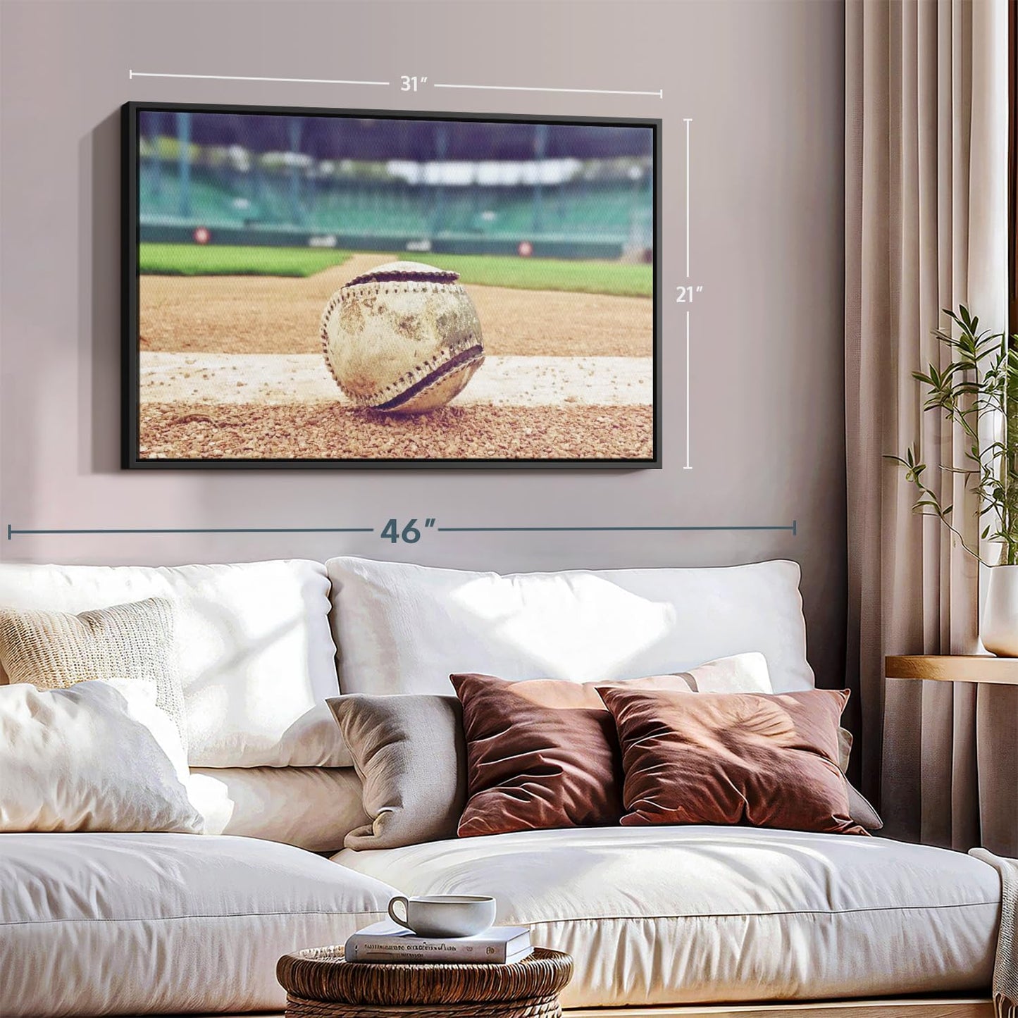 ElephantStock Baseball In Stadium Wall Art - Horizontal Framed Canvas - 1-Piece Living Room Wall Decor - Car Photography Canvas Print - Brown and Beige Decor for Wall - 31" X 21"