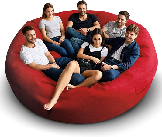 Bean Bag Chair for Adults 8FT,Soft Removable Cover for Teens/Girls Bedroom,Fluffy Giant Round Floor Beanbag Lounger Chairs (No Filler,Big Red)